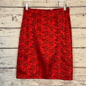 JESS ABERNATHY Jacquard Skirt Red w Black Paisley-S/M